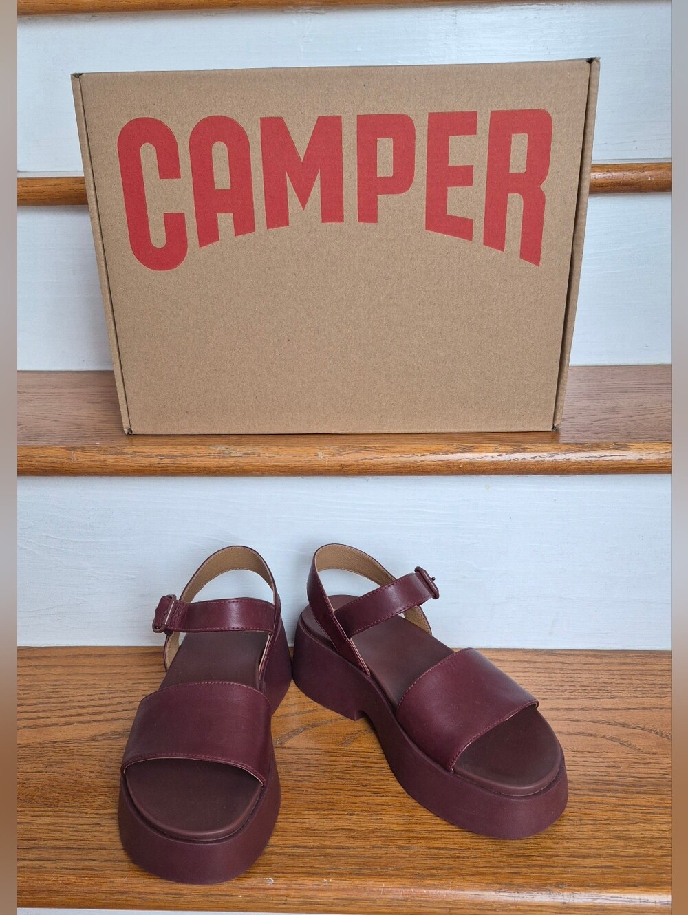 Camper Ankle Strap Lightweight Wedge Sandals in Burgundy 38EU / 7.5US - Picture 9 of 14